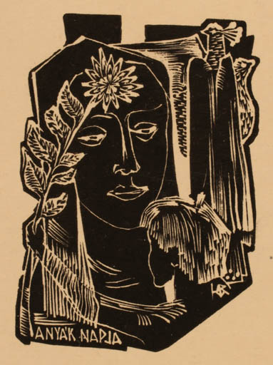 Exlibris by Gyula Kovacs from Hungary for Anyak Napja - Child Woman 