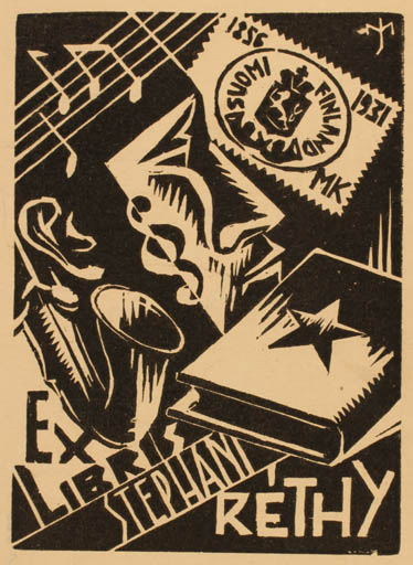 Exlibris by Jozsef Menyhart from Hungary for Stephani Rethy - Book Music 