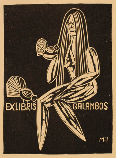 Exlibris by Anna-Pòka Meskò from Hungary for Galambos Ferenc - Bird Woman 