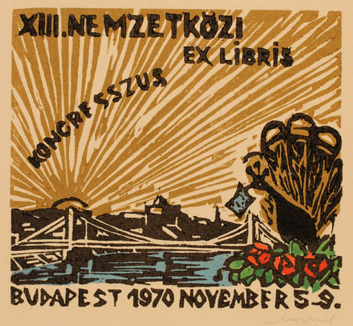 Exlibris by Tibor Moskal from Hungary for ? XIII. EL-Kongres Budapest - Exlibris Congress Scenery/Landscape Sun 