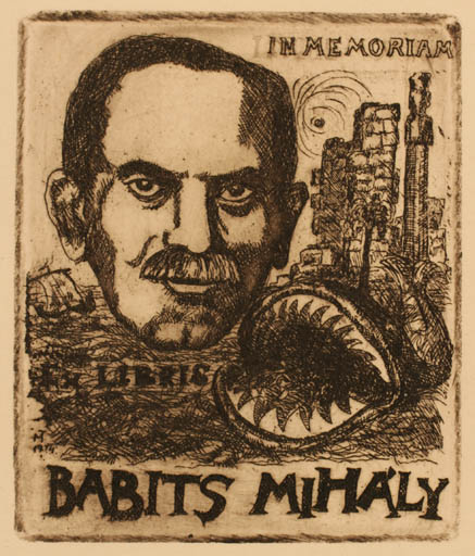 Exlibris by Tibor Moskal from Hungary for Mihaly Babits - Portrait 