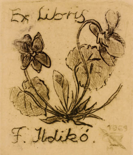 Exlibris by Tibor Moskal from Hungary for F. Ildiko - Flower 