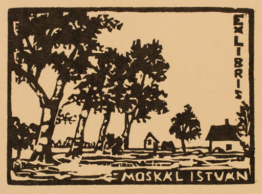 Exlibris by Tibor Moskal from Hungary for Istvan Moskal - Scenery/Landscape Tree 