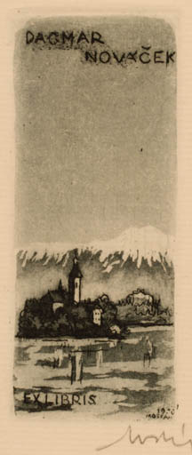 Exlibris by Tibor Moskal from Hungary for Dagmar Novacek - Mountain Scenery/Landscape 