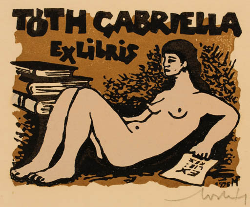 Exlibris by Tibor Moskal from Hungary for Gabriella Toth - Book Woman Nude 