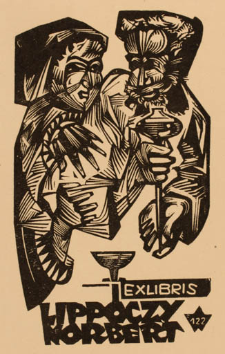 Exlibris by Arisztid Nagy from Hungary for Ing. Nobert Lippóczy - Couple Wine 