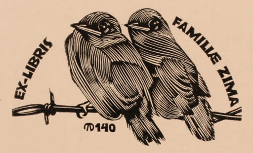 Exlibris by Arpad Daniel Nagy from Hungary for Familiae Zima - Bird 