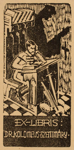 Exlibris by Arpad Daniel Nagy from Hungary for Dr. Kolomeus Szeitmary - Book Man 