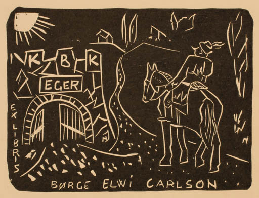 Exlibris by Istvan Nagy from Hungary for Börge Elwi Carlson - Horseman/Rider 