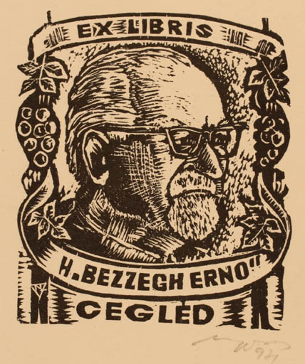 Exlibris by Laszlo Lazar Nagy from Hungary for Erno H. Bezzegh - Portrait Wine 