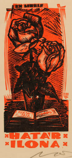 Exlibris by Laszlo Lazar Nagy from Hungary for Ilona Hatar - Flower 