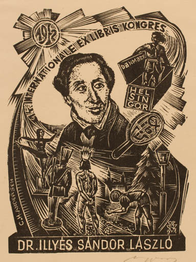 Exlibris by Laszlo Lazar Nagy from Hungary for Sàndor Laszlò Dr. Illyès - Fairytale/fable Exlibris Congress Portrait 