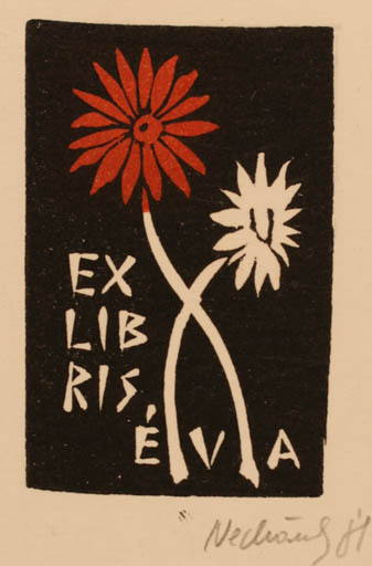 Exlibris by Jozsef Nechanszky from Hungary for ? Eva - Flower Flora 