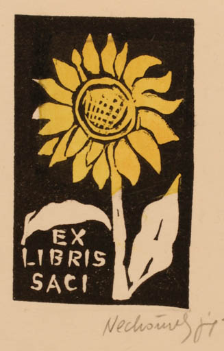 Exlibris by Jozsef Nechanszky from Hungary for ? Saci - Flower 