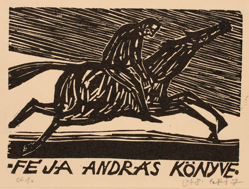 Exlibris by Zoltan Perei from Hungary for Andras Feja - Horse Horseman/Rider 