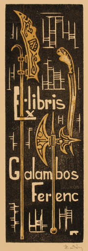 Exlibris by Ferenc Rakoczy from Hungary for Galambos Ferenc - Weapon 