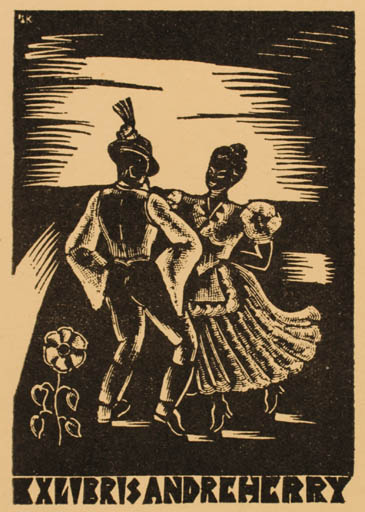 Exlibris by Karoly Selmeczi from Hungary for Andre Herry - Dancing Couple 