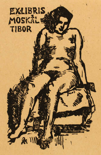 Exlibris by Dr. Andor Semsey from Hungary for Tibor Moskal - Woman Nude 