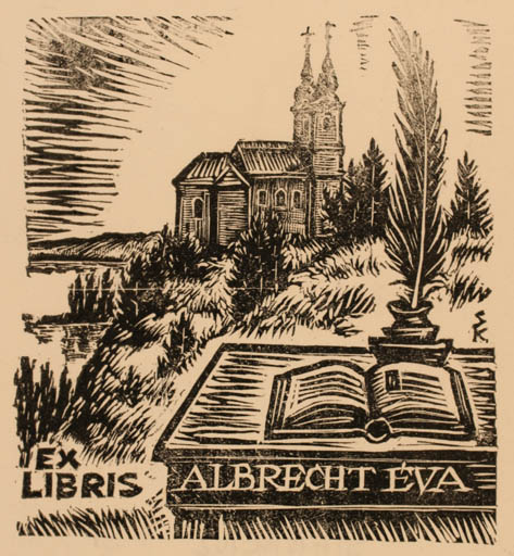 Exlibris by Karoly Sterbenz from Hungary for Eva Albrecht - Book Church Scenery/Landscape 