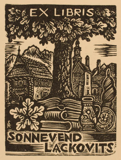 Exlibris by Karoly Sterbenz from Hungary for Sonnevend Lackovits - Book City Tree 