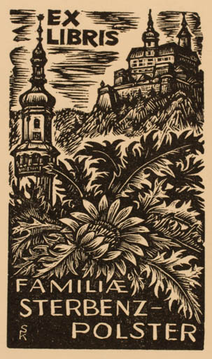 Exlibris by Karoly Sterbenz from Hungary for Familie Sterbenz-Polster - Flower Castle/Palace Scenery/Landscape 