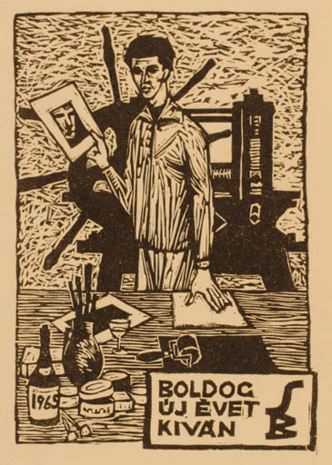 Exlibris by Bèla Stettner from Hungary for Boldog y Evet Kivan - Working Printing technique 