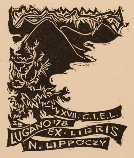 Exlibris by Bèla Stettner from Hungary for Ing. Nobert Lippóczy - Mountain Scenery/Landscape 