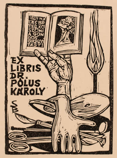 Exlibris by Bèla Stettner from Hungary for Dr. Karoly Polus - Book Hand(s) Medicine 