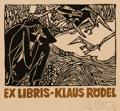 Exlibris by Bèla Stettner from Hungary for Klaus Rödel - Fauna Hand(s) 