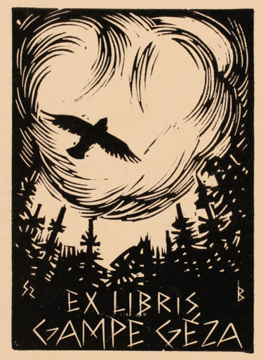 Exlibris by Bèla Gy Szabo from Hungary for Geza Gampe - Bird Forest 