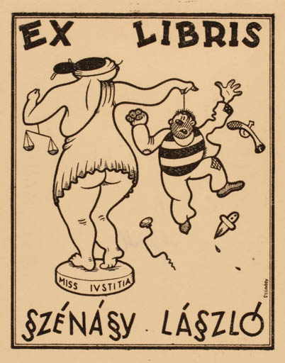 Exlibris by György Szenasy from Hungary for Laszlo Szenasy - Law 