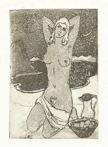 Exlibris by Rudolf Koch from Germany for Klaus & Inge Rödel - Woman Nude 