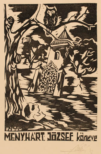 Exlibris by Fabian Tivavdar from Hungary for Jozsef Menyhart - Church Owl 