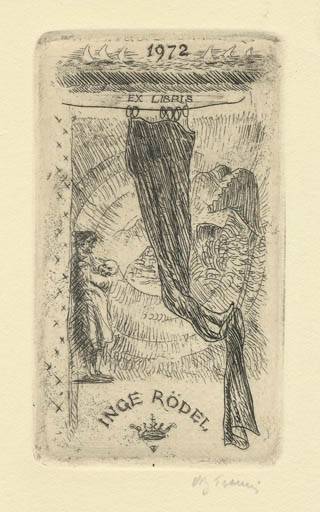 Exlibris by Virgilio Tramontin from Italy for Inge Rödel - Theater/Cirkus 