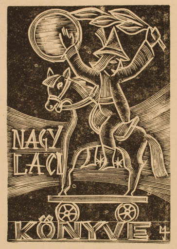 Exlibris by Marian Jozsef Trojan from Hungary for Lacy Nagy - Horse Horseman/Rider 