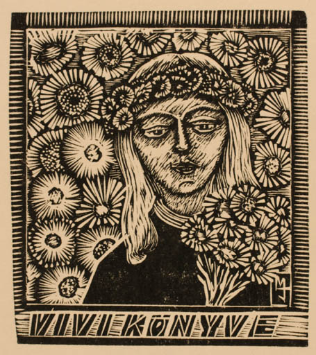 Exlibris by Marian Jozsef Trojan from Hungary for ? Vivi - Flower Portrait 