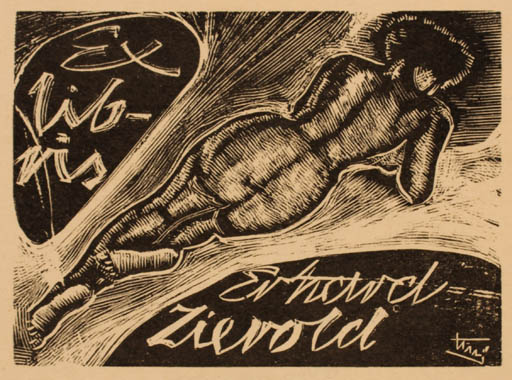 Exlibris by Marian Jozsef Trojan from Hungary for Erhard Zierold - Woman Nude 