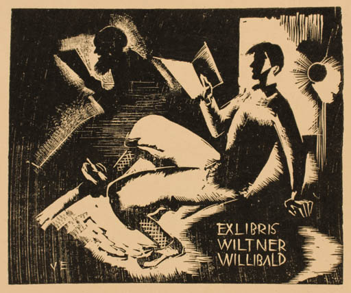 Exlibris by Endre Vadasz from Hungary for Willibald Wiltner - Book Man 