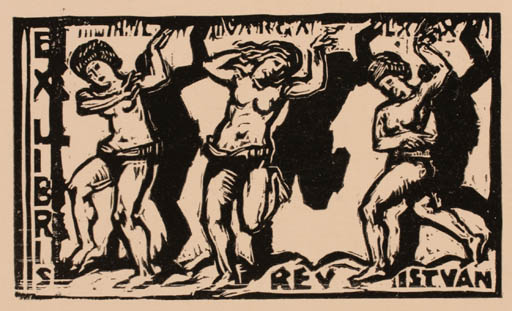 Exlibris by Nandor Lajos Varga from Hungary for Istvan Rev - Dancing Woman 