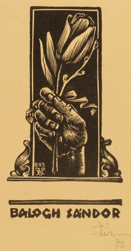 Exlibris by Kàroly Vàroknyi from Hungary for Sandor Baloch - Flower Hand(s) 