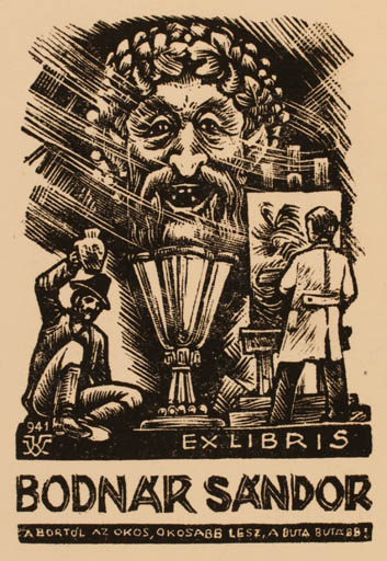 Exlibris by Kàroly Vàroknyi from Hungary for Sandor Bodnar - Art Portrait Wine 