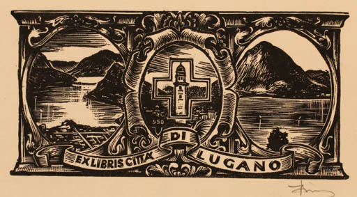 Exlibris by Kàroly Vàroknyi from Hungary for Citta di Lugano - Mountain 