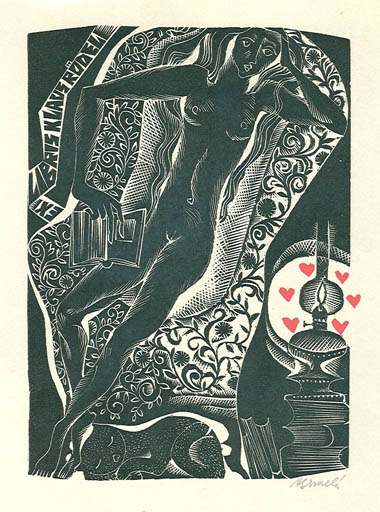 Exlibris by Anna Grmelova from Czechoslovakia for Klaus Rödel - Woman 