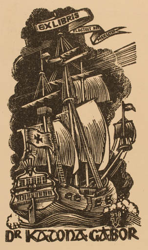 Exlibris by Kàroly Vàroknyi from Hungary for Dr. Katona Gabòr - Ship/Boat 