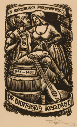 Exlibris by Kàroly Vàroknyi from Hungary for Dr. Denes Kertesz - Couple 