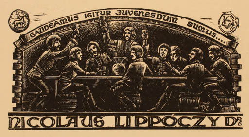 Exlibris by Kàroly Vàroknyi from Hungary for Dr. Nicholas Lippoczy - Group Wine 