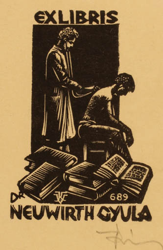 Exlibris by Kàroly Vàroknyi from Hungary for Gyula Neuwirth - Book Medicine 