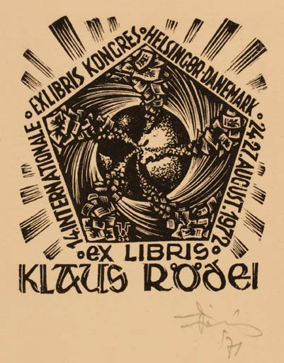 Exlibris by Kàroly Vàroknyi from Hungary for Klaus Rödel - Exlibris Congress 