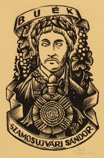 Exlibris by Kàroly Vàroknyi from Hungary for Sandor Szamosujvari - Portrait Wine 