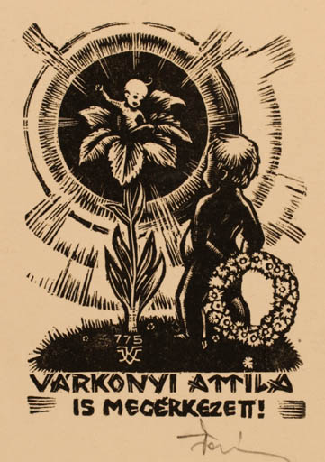 Exlibris by Kàroly Vàroknyi from Hungary for Attila Varkonyi - Child Flower 